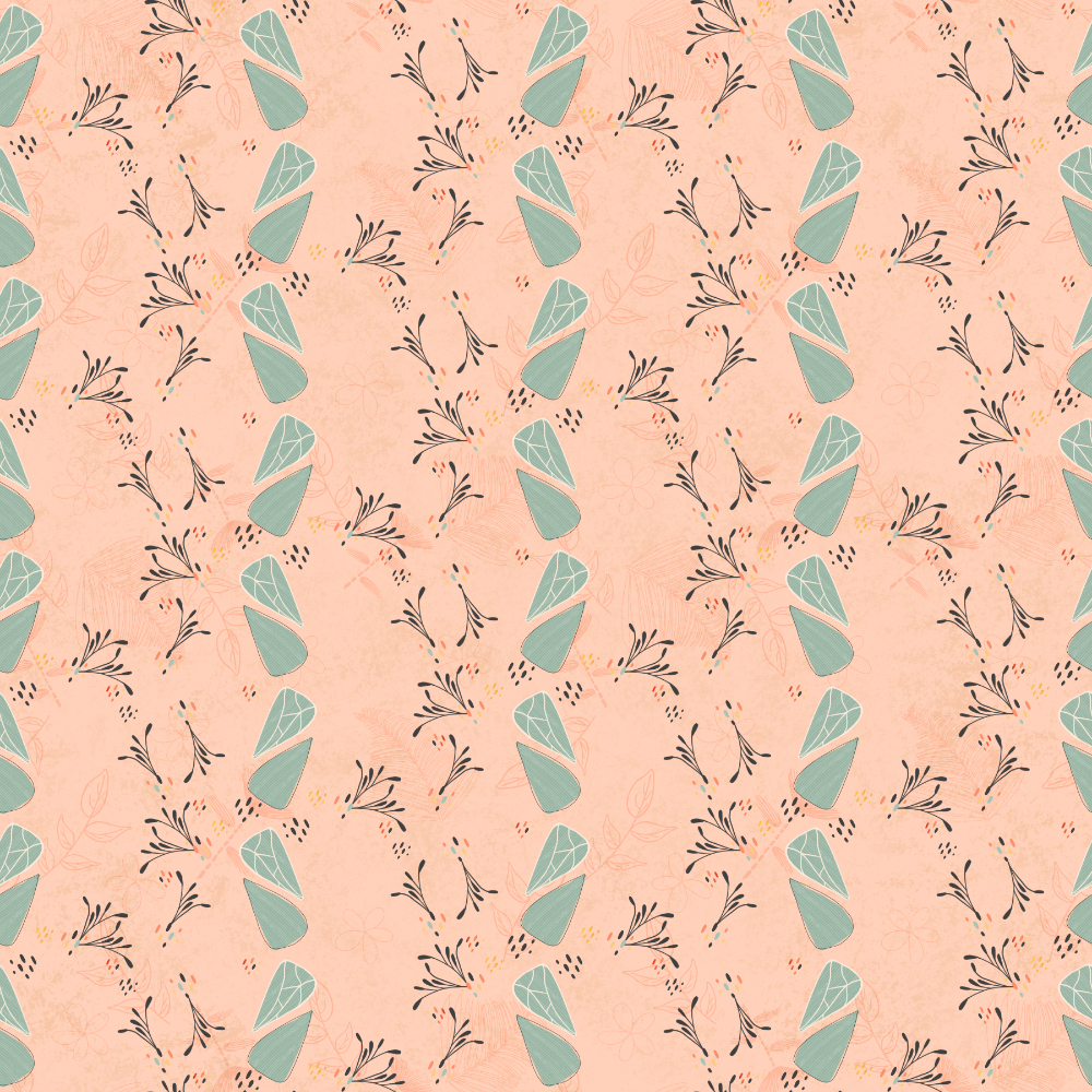 Coordinating pattern with motifs from florals and moth wings in a stripe-like effect by Sheri Edwards