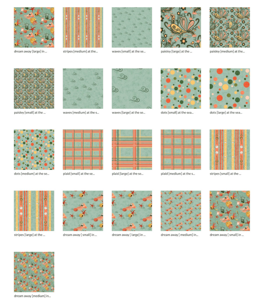 a collection of patterns for the Seashore Stories collection by Sheri Edwards on Spoonflower https://www.spoonflower.com/profiles/sheri42