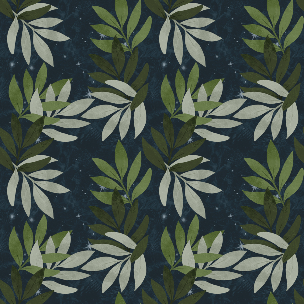 Cool off below the trees and view the stars in the universe through the leaves. Skies Above. Medium  Illustration by Sheri Edwards