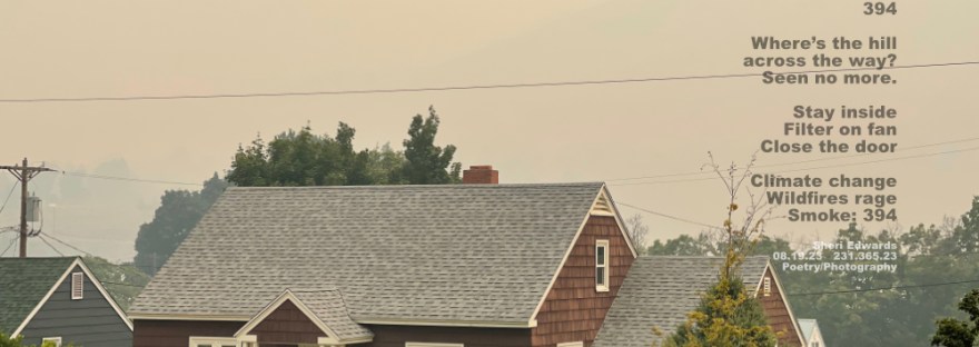 Across the street, through our window-- smoke-filled sky from Canadian wildfires block the hillside view across the river