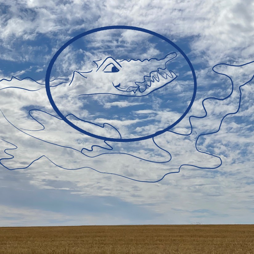 dragon cloud in the sky above the harvested wheat field; September, 2023