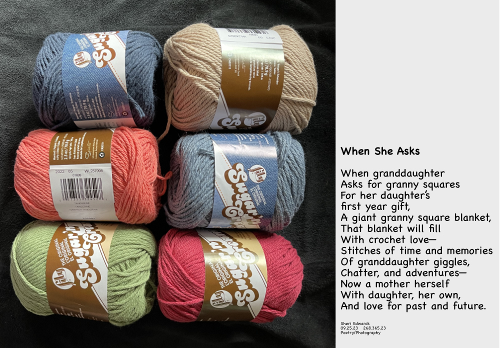 Yarn for great-granddaughter’s first birthday blanket by her mother with help from all her relatives