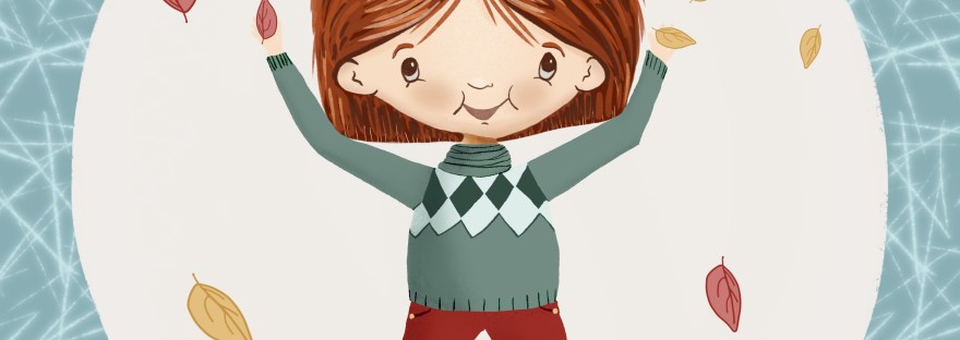 Falling Leaves: character Emma enjoying a bit of throwing leaves