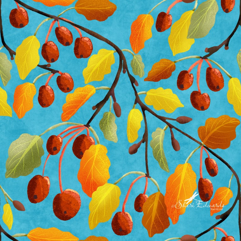 illustration of crab apple tree in winter sun by Sheri Edwards