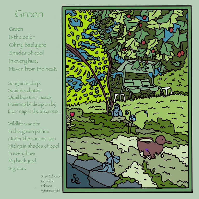 illustration of backyard beneath sycamore canopy