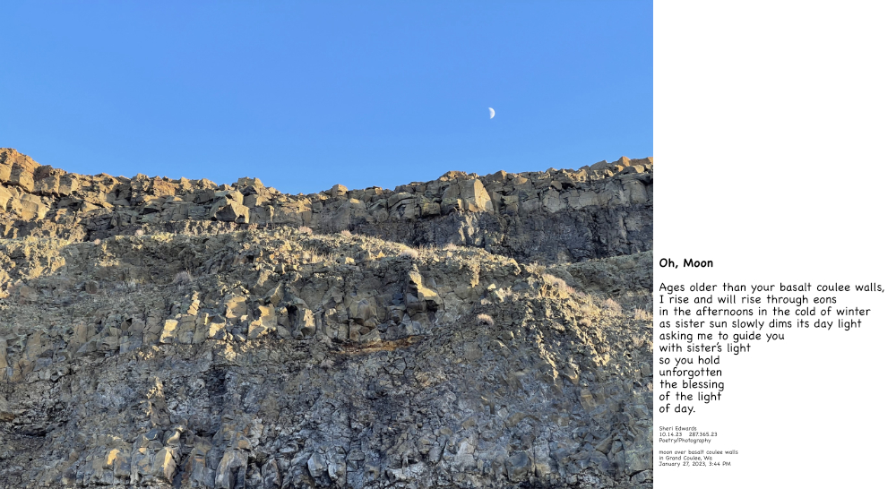 Moon over the coulee wall in Grand Coulee, WA