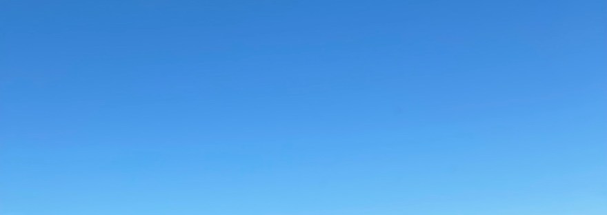 Big blue sky above wheat fields and winding road near Odessa; we are so small.