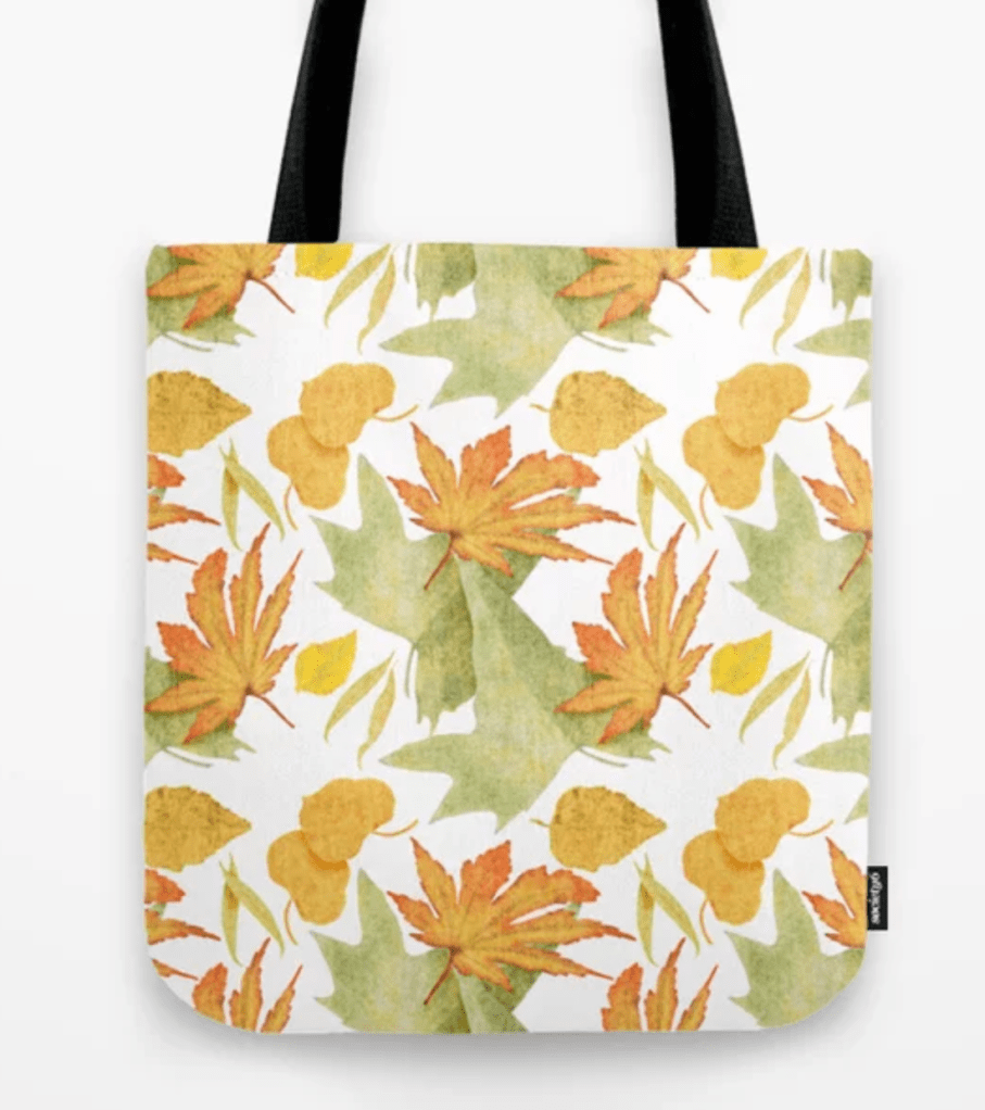 tote bag in autumn leaves pattern by Sheri42 on Society6