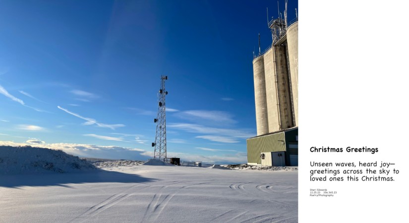 near Almira; communication tower and grain elevator and haiku