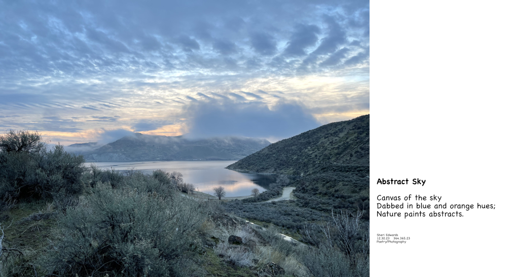 Abstract sky: dabbed clouds at Crescent Bay and haiku