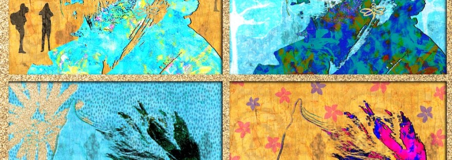 abstract self-portrait in four color /background versions by Sheri Edwards