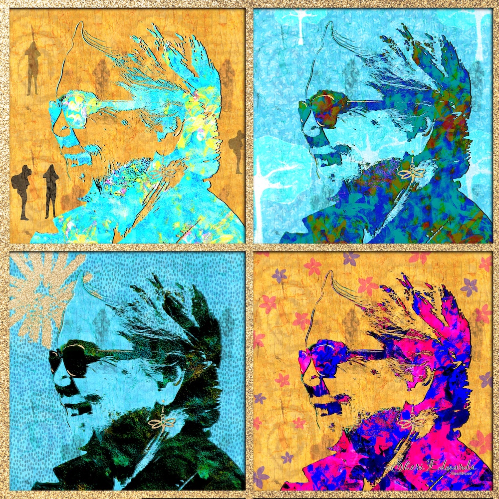 abstract self-portrait in four color /background versions by Sheri Edwards