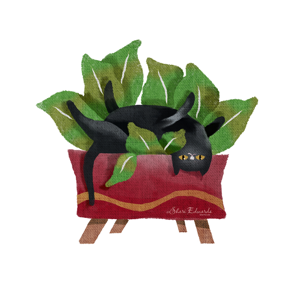 a cat rolling in a plant