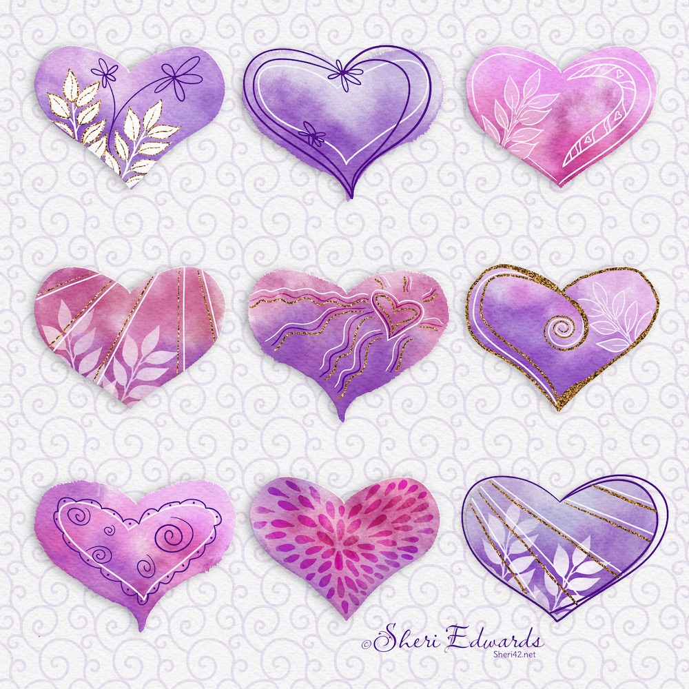 Hearts, illustrated in Procreate