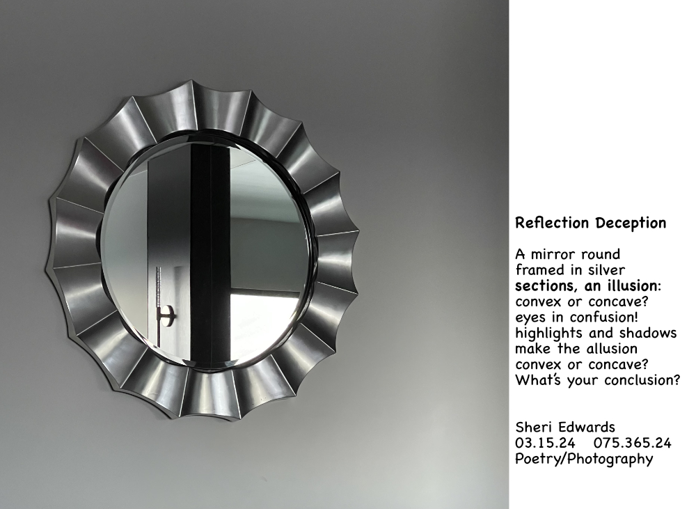 Mirror in the Davenport Grand, it's frame an optical illusion  and the poem