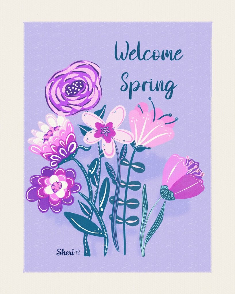 Three color versions of floral illustrations to welcome spring by Sheri42