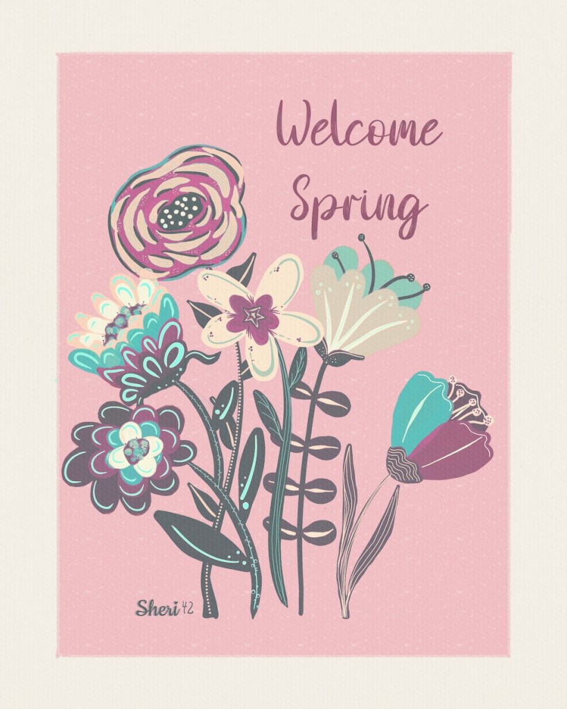 Three color versions of floral illustrations to welcome spring by Sheri42