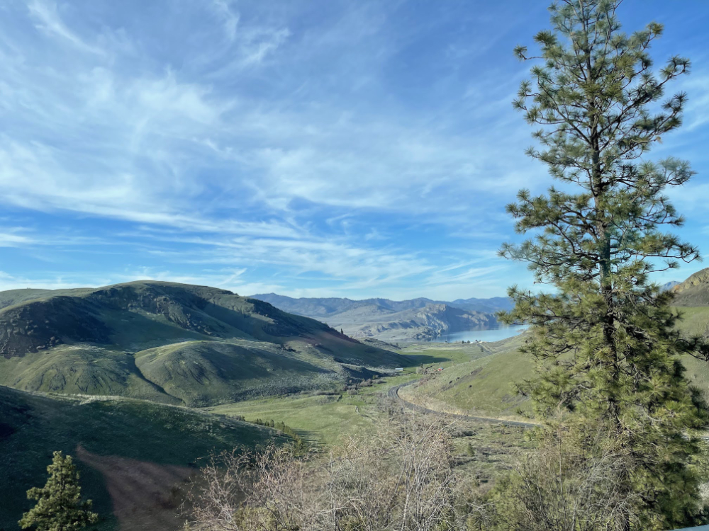view of Keller Ferry on the San Poil / Columbia Rivers from State Route 21 in Washington State on March 31, 2024