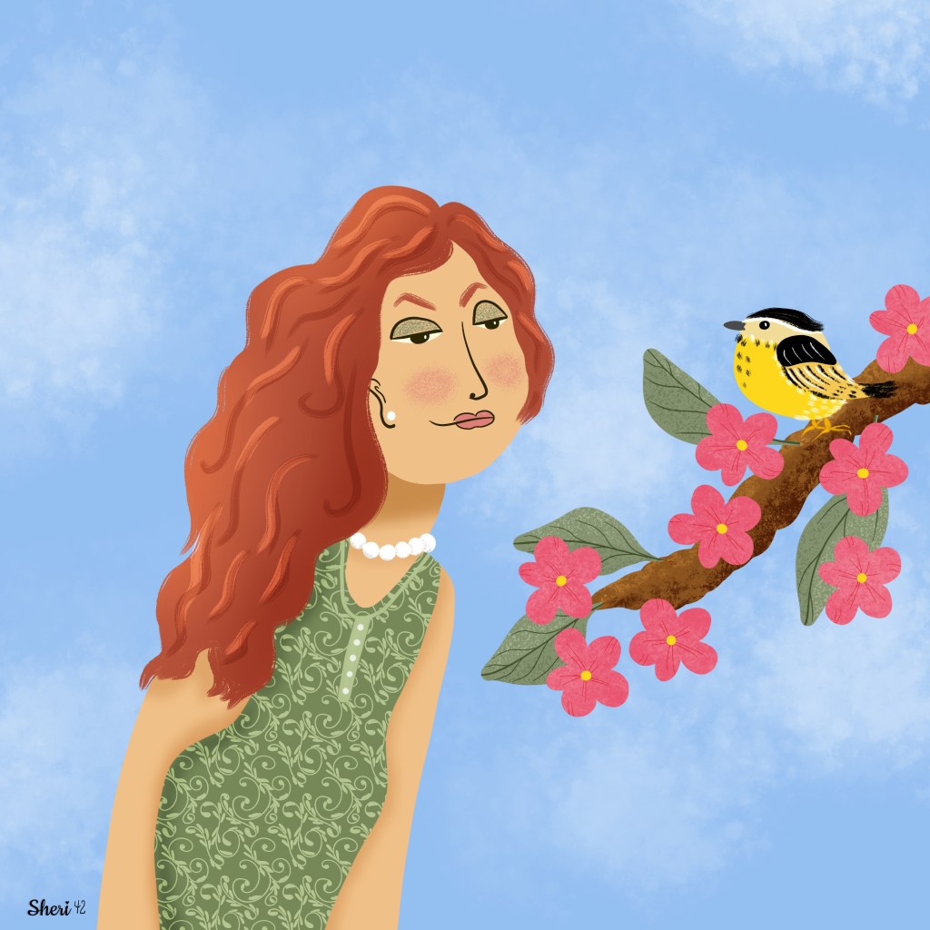prompts: pattern, bird, curly hair illustration by Sheri42