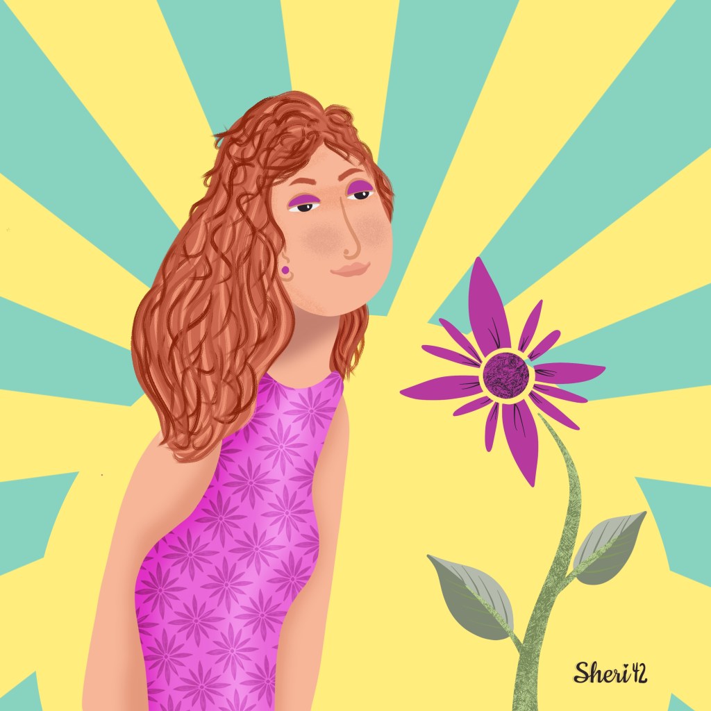 Prompt: happy, red hair, flower
day 7
Charly Clements "Portrait Party" challenge illusrated by Sheri42