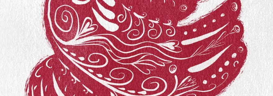 red block print bird folk art by Sheri42