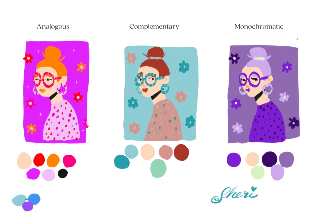 color palettes in analogous, complementary, and monochromatic choices by Sheri42