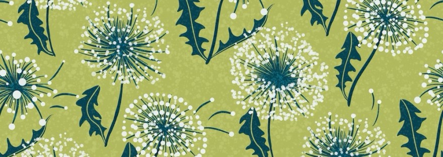 dandelions in dark teal and leaf green by Sheri42
