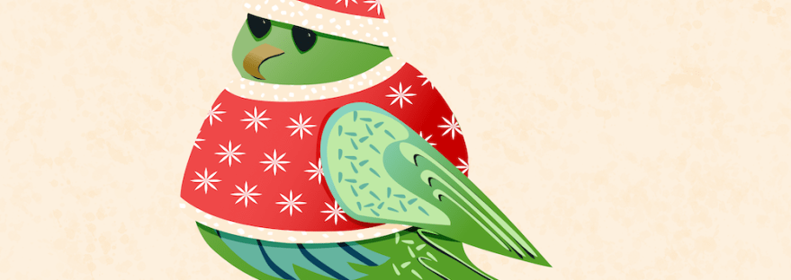 cozy, holiday green bird created in Affinity Designer by Sheri42