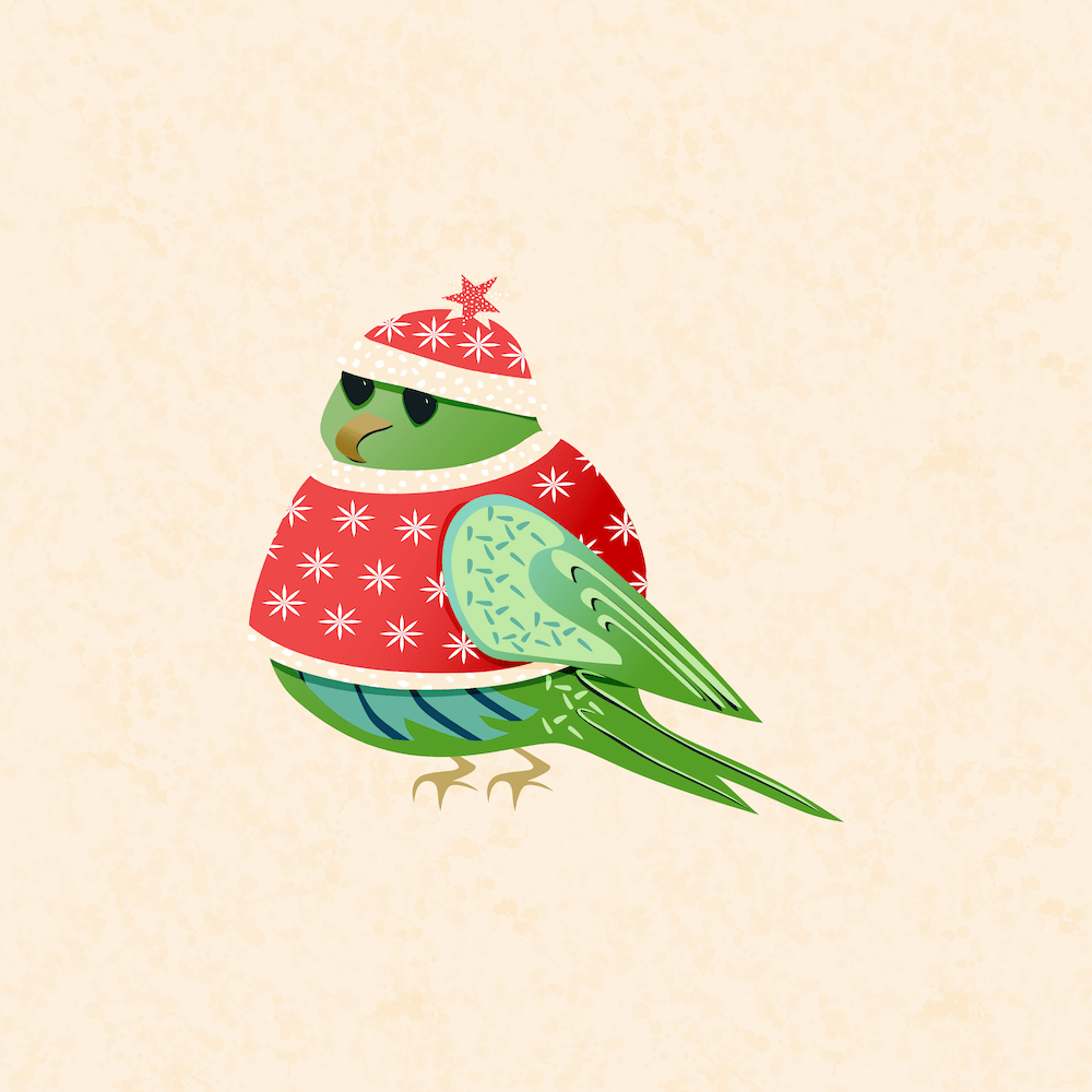 cozy, holiday green bird created in Affinity Designer by Sheri42