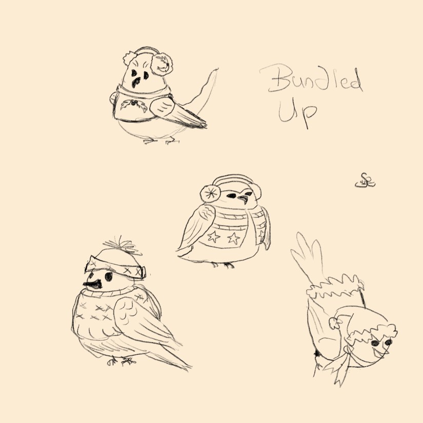 bundled up birds sketch