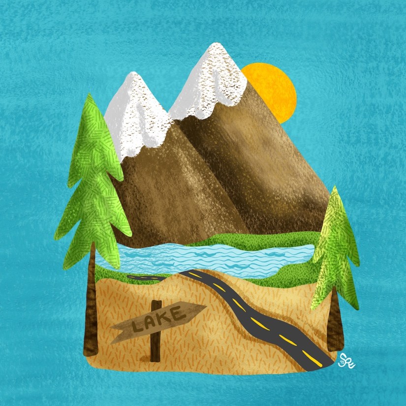 Mountains, Lake, Trees in a scene by Sheri42