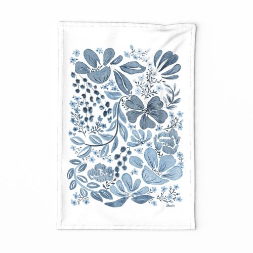 watercolor monochrome-teatowels-blues-by-sheri42