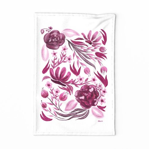 watercolor monochrome-teatowels-magenta-by-sheri42