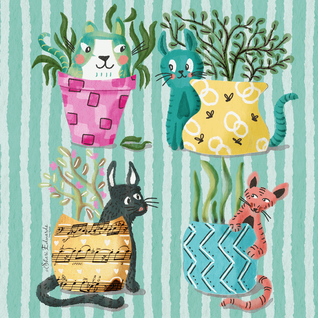 house plants and cats animated by Sheri42