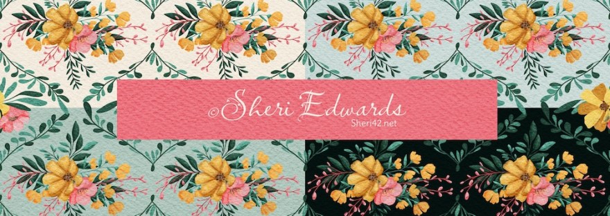 illustration floral bouquet with gouache in ogee pattern by Sheri42 --- four color backgrounds