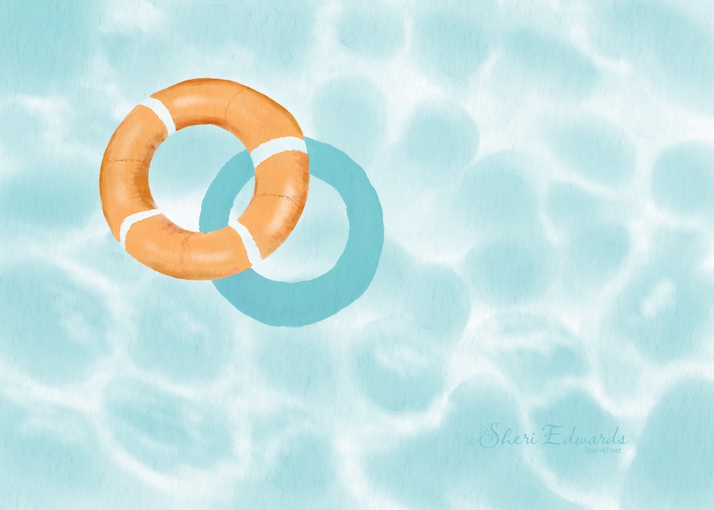 floatie in the pool by Sheri42, watercolor
