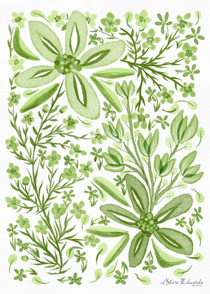 watercolor monochrome florals in lime by sheri42
