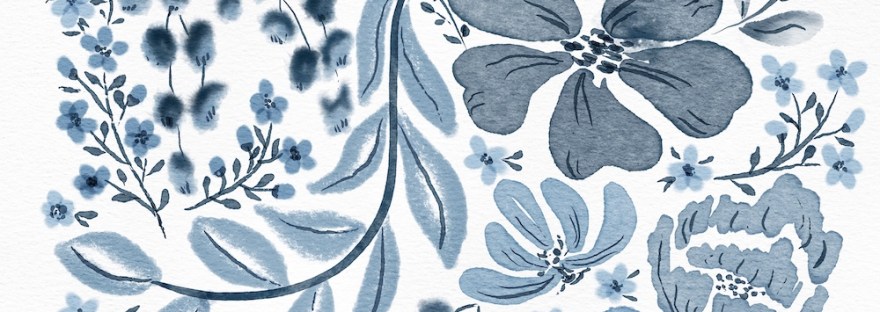watercolor monochrome florals in blue by sheri42