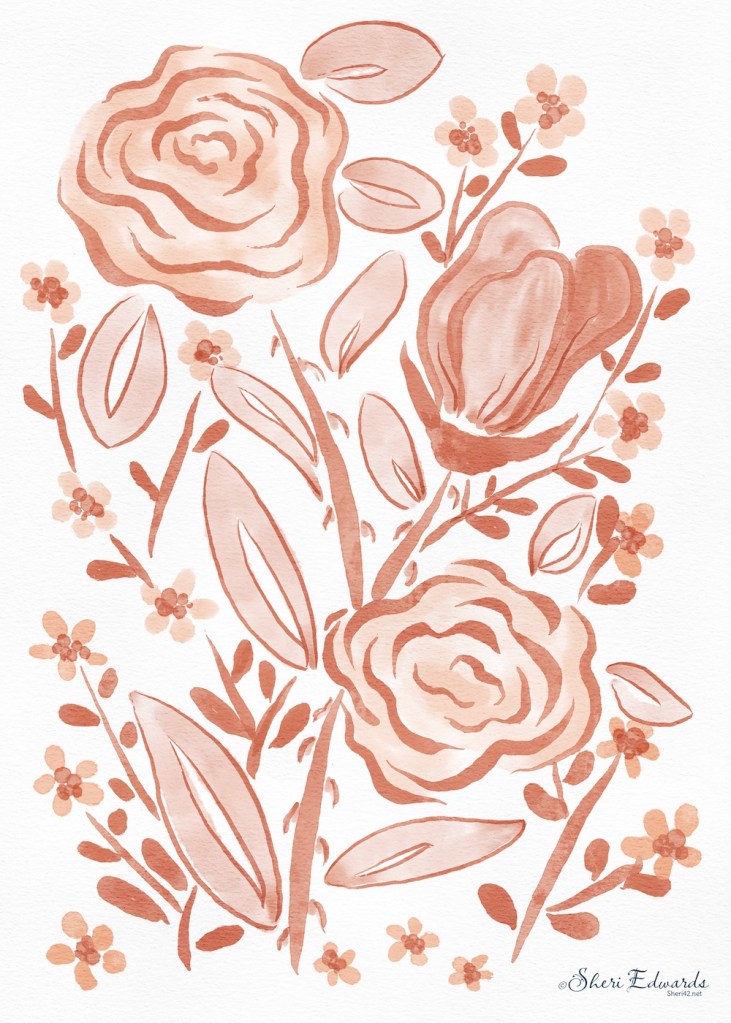 watercolor monochrome florals in peach by sheri42