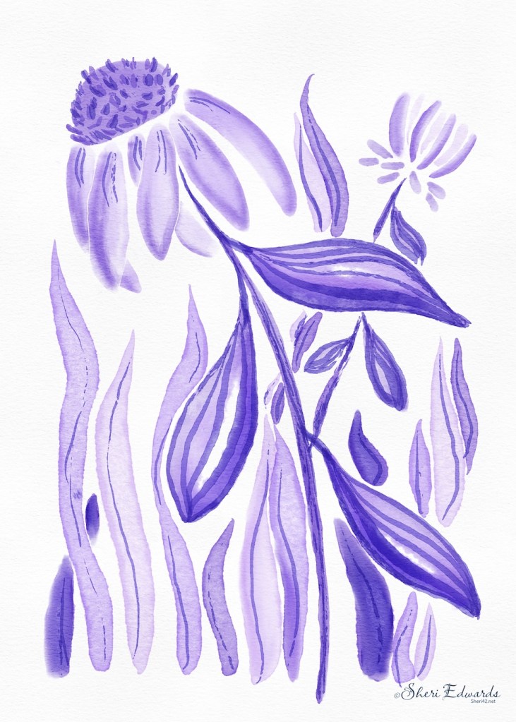 watercolor monochrome florals in purple by sheri42