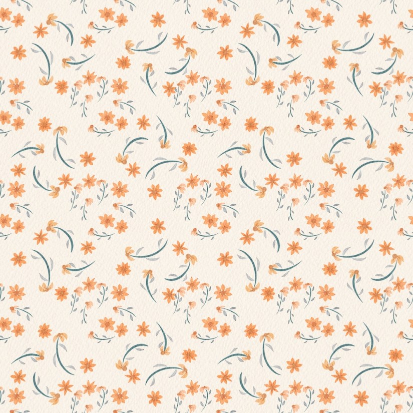 peach flowers and teal leaves scatter floral pattern by Sheri42