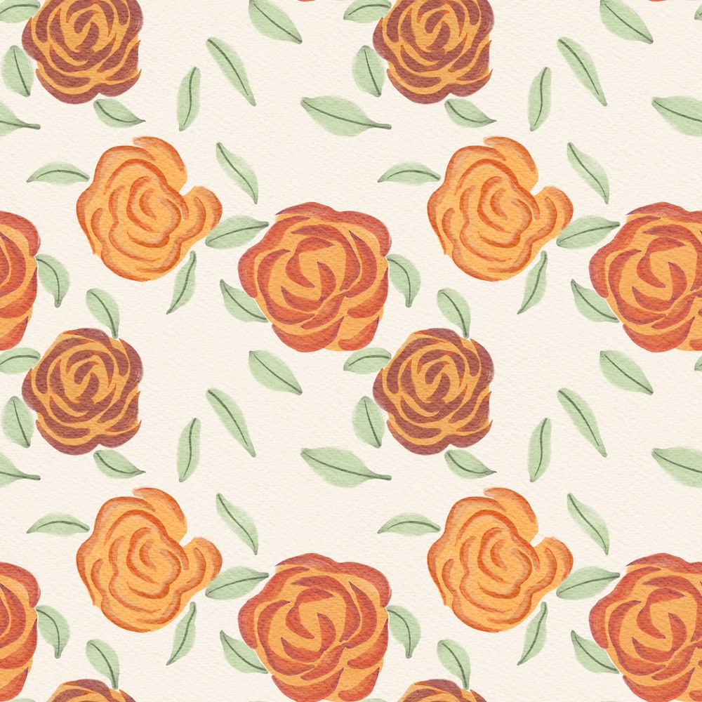 rose and leaves basic pattern in gouache by Sheri42 4x