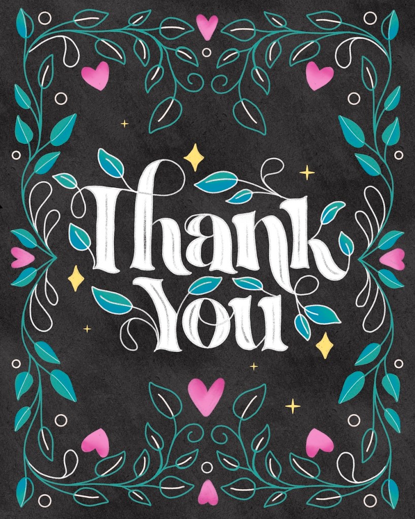 Thank you card with lettering and a symmetrical line border by Sheri42 at SCR