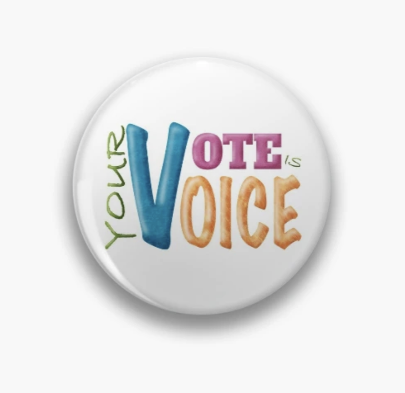 pin that says in color: Your Vote is Your Voice