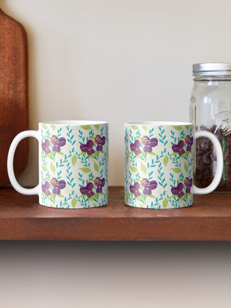 mugs on RedBubble with my first pansy pattern