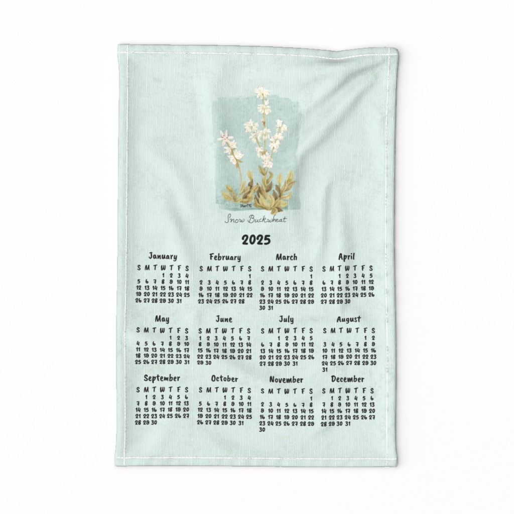 snow buckwheat teal 2025 tea towel calendar