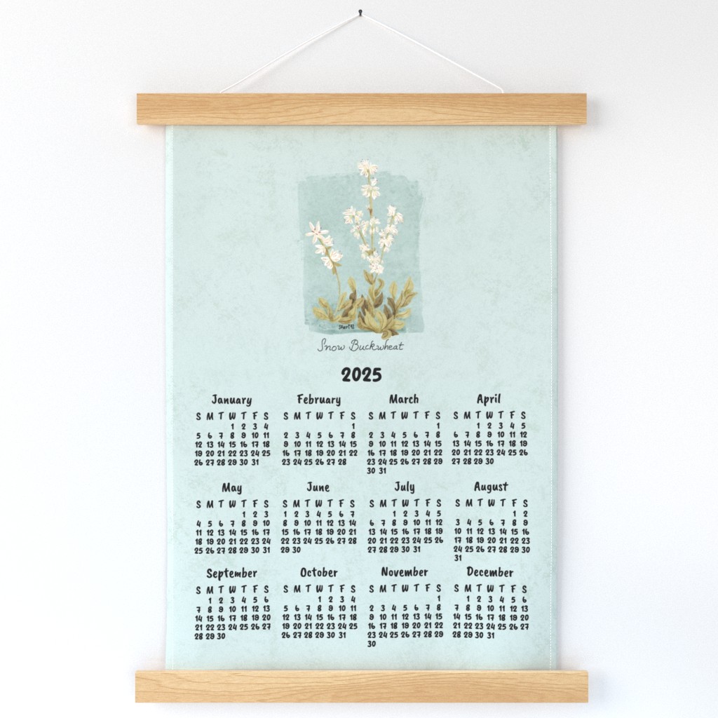 snow buckwheat teal 2025 calendar wall hanging