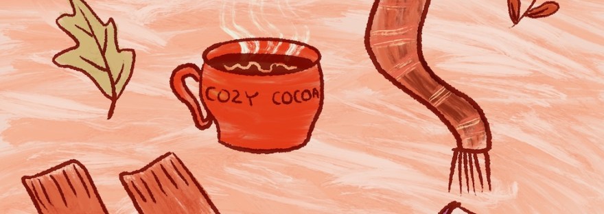 cozy things for autumn: leaves, scarf, cocoa, sox, story book by Sheri42