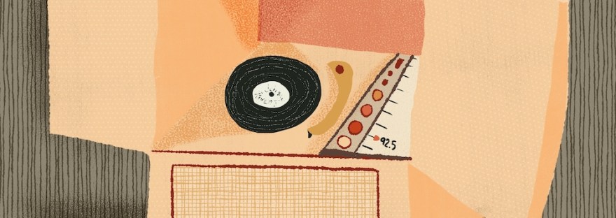 a record player and radio in a tv console turned to KOMA 92.5 in midcentury style by sheri42