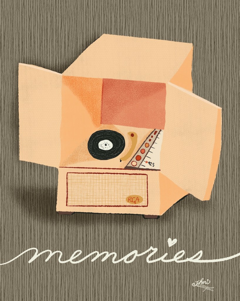 a record player and radio in a tv console turned to KOMA 92.5 in midcentury style by sheri42